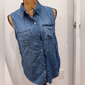 Highway Jeans Blue Sleeveless Button-Down Shirt Size Large